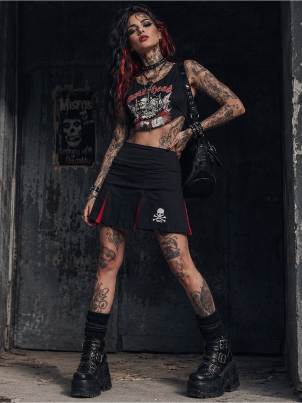 Toxico Black And Red Skull and bones cheer skirt Size 12